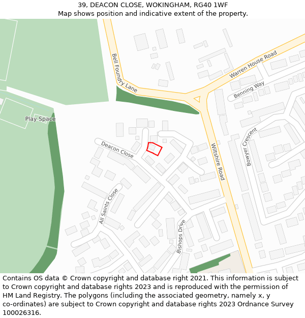 39, DEACON CLOSE, WOKINGHAM, RG40 1WF: Location map and indicative extent of plot