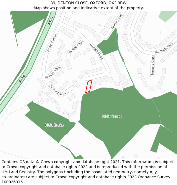 39, DENTON CLOSE, OXFORD, OX2 9BW: Location map and indicative extent of plot