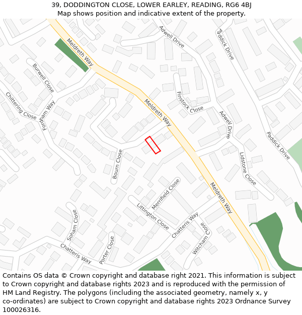 39, DODDINGTON CLOSE, LOWER EARLEY, READING, RG6 4BJ: Location map and indicative extent of plot