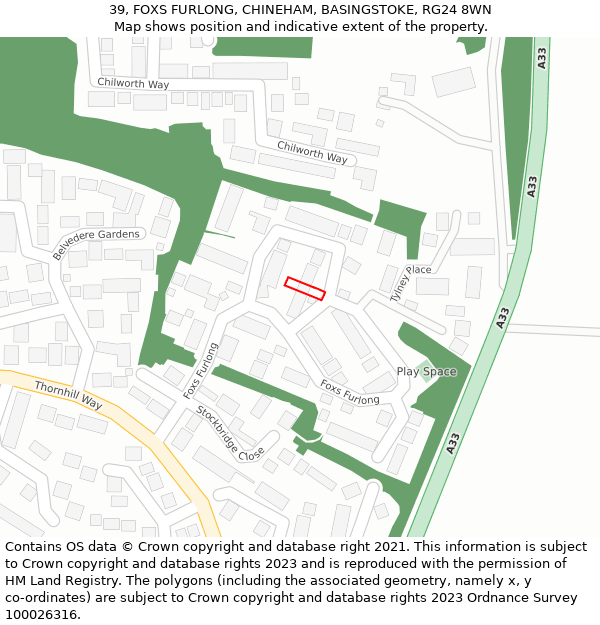 39, FOXS FURLONG, CHINEHAM, BASINGSTOKE, RG24 8WN: Location map and indicative extent of plot