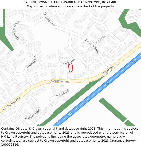 39, HIGHDOWNS, HATCH WARREN, BASINGSTOKE, RG22 4RH: Location map and indicative extent of plot