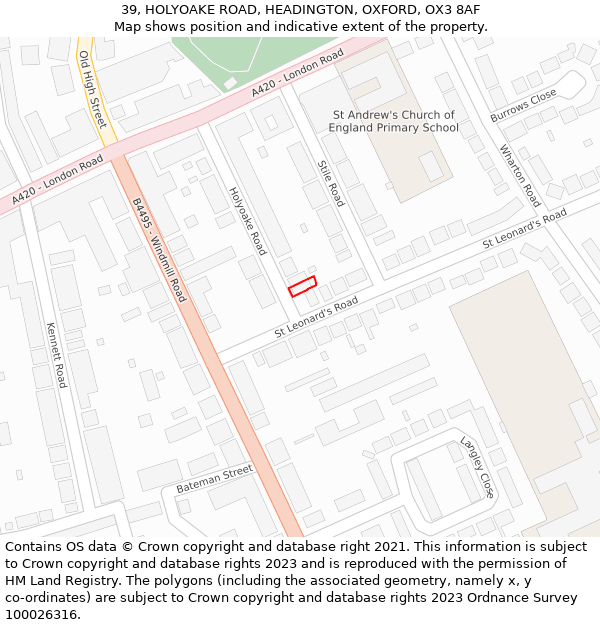 39, HOLYOAKE ROAD, HEADINGTON, OXFORD, OX3 8AF: Location map and indicative extent of plot