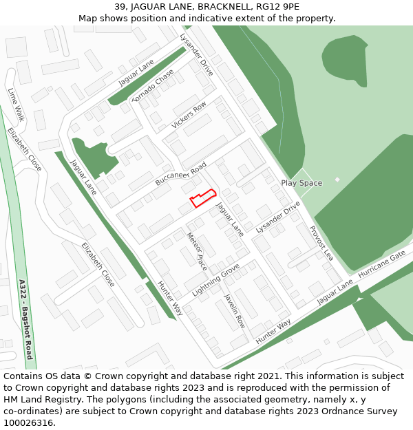 39, JAGUAR LANE, BRACKNELL, RG12 9PE: Location map and indicative extent of plot