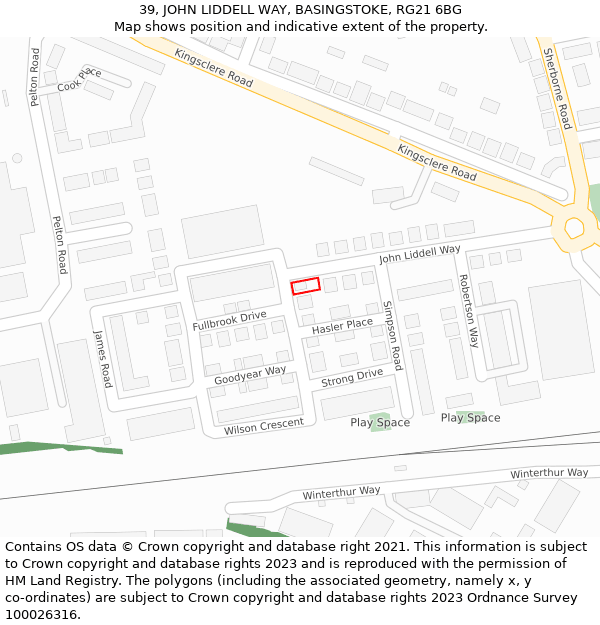 39, JOHN LIDDELL WAY, BASINGSTOKE, RG21 6BG: Location map and indicative extent of plot