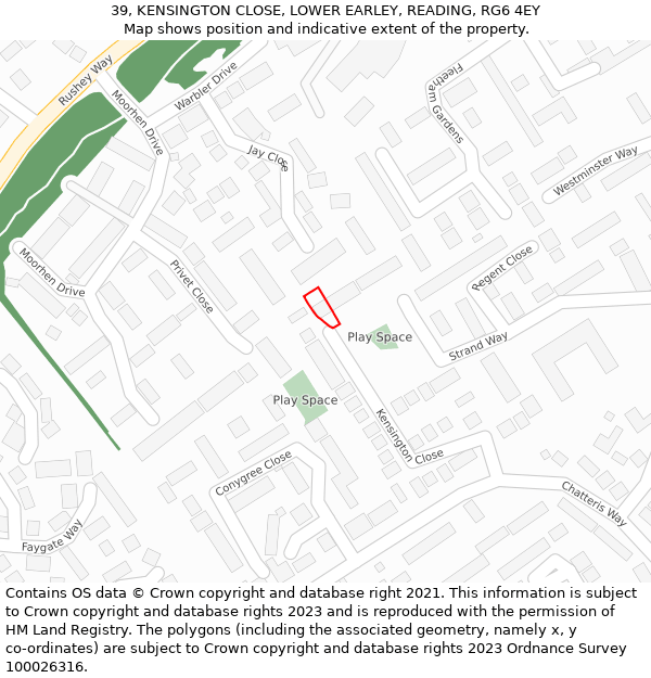 39, KENSINGTON CLOSE, LOWER EARLEY, READING, RG6 4EY: Location map and indicative extent of plot