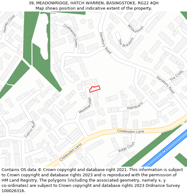 39, MEADOWRIDGE, HATCH WARREN, BASINGSTOKE, RG22 4QH: Location map and indicative extent of plot