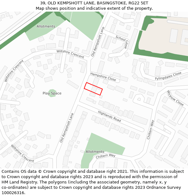 39, OLD KEMPSHOTT LANE, BASINGSTOKE, RG22 5ET: Location map and indicative extent of plot