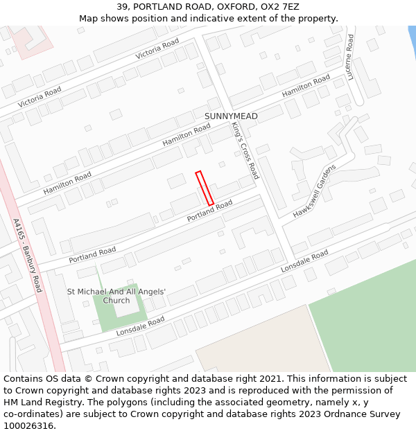 39, PORTLAND ROAD, OXFORD, OX2 7EZ: Location map and indicative extent of plot