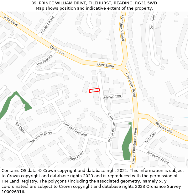 39, PRINCE WILLIAM DRIVE, TILEHURST, READING, RG31 5WD: Location map and indicative extent of plot