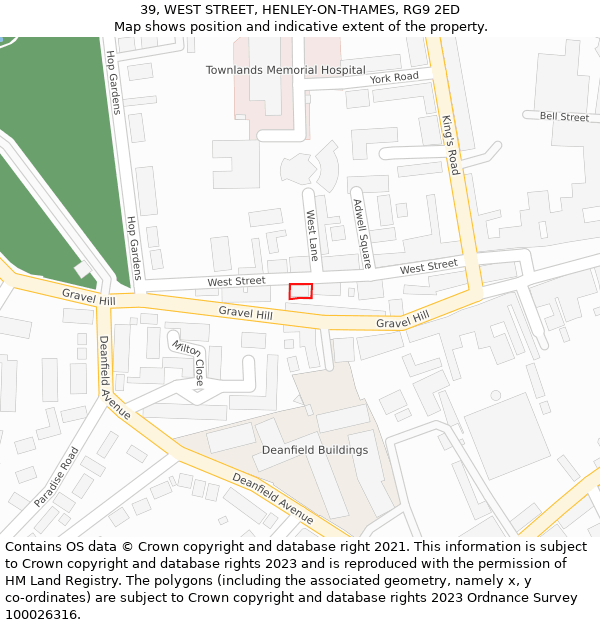 39, WEST STREET, HENLEY-ON-THAMES, RG9 2ED: Location map and indicative extent of plot