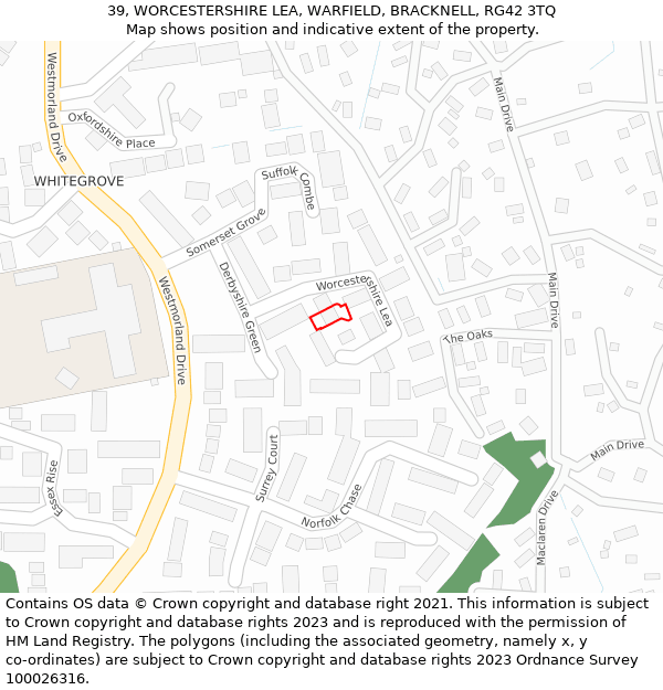 39, WORCESTERSHIRE LEA, WARFIELD, BRACKNELL, RG42 3TQ: Location map and indicative extent of plot