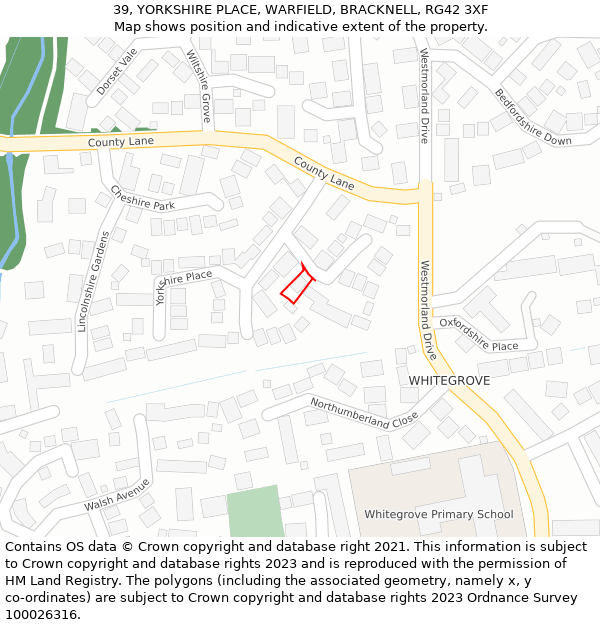 39, YORKSHIRE PLACE, WARFIELD, BRACKNELL, RG42 3XF: Location map and indicative extent of plot