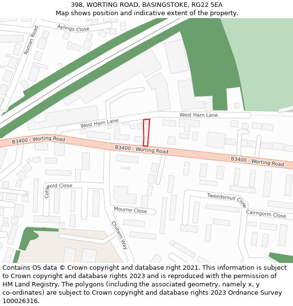 398, WORTING ROAD, BASINGSTOKE, RG22 5EA: Location map and indicative extent of plot