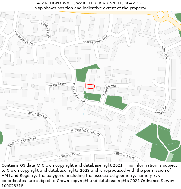 4, ANTHONY WALL, WARFIELD, BRACKNELL, RG42 3UL: Location map and indicative extent of plot