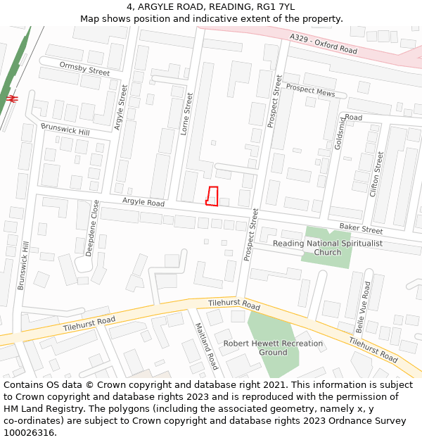 4, ARGYLE ROAD, READING, RG1 7YL: Location map and indicative extent of plot
