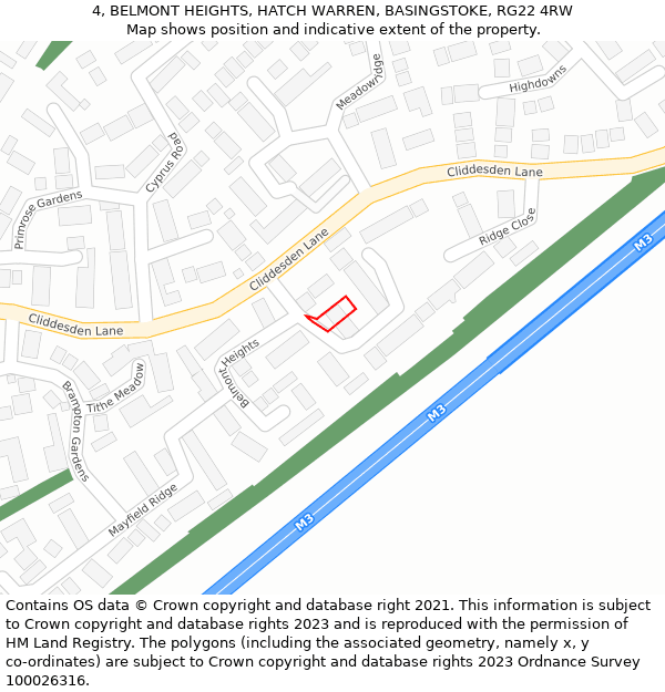 4, BELMONT HEIGHTS, HATCH WARREN, BASINGSTOKE, RG22 4RW: Location map and indicative extent of plot