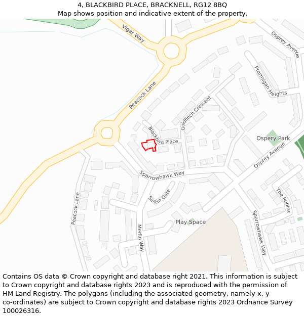 4, BLACKBIRD PLACE, BRACKNELL, RG12 8BQ: Location map and indicative extent of plot
