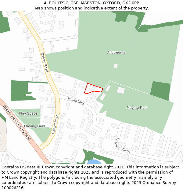 4, BOULTS CLOSE, MARSTON, OXFORD, OX3 0PP: Location map and indicative extent of plot