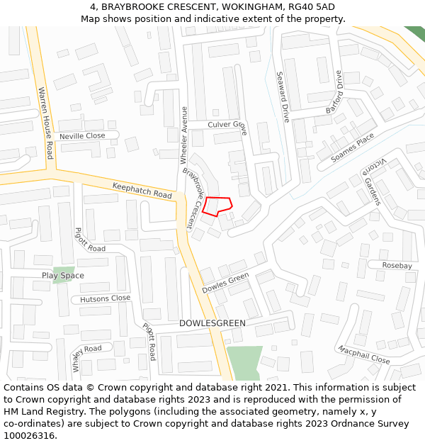 4, BRAYBROOKE CRESCENT, WOKINGHAM, RG40 5AD: Location map and indicative extent of plot