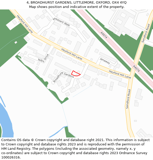 4, BROADHURST GARDENS, LITTLEMORE, OXFORD, OX4 4YQ: Location map and indicative extent of plot