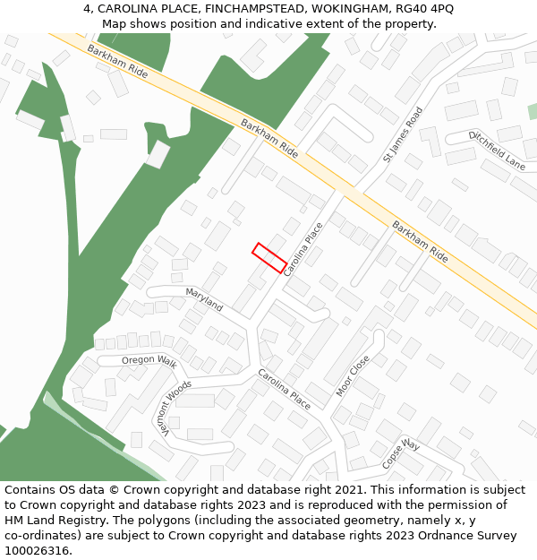 4, CAROLINA PLACE, FINCHAMPSTEAD, WOKINGHAM, RG40 4PQ: Location map and indicative extent of plot