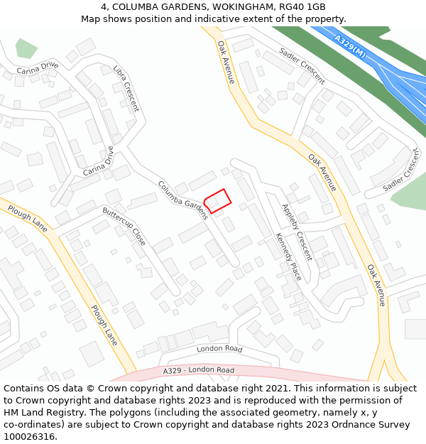 4, COLUMBA GARDENS, WOKINGHAM, RG40 1GB: Location map and indicative extent of plot