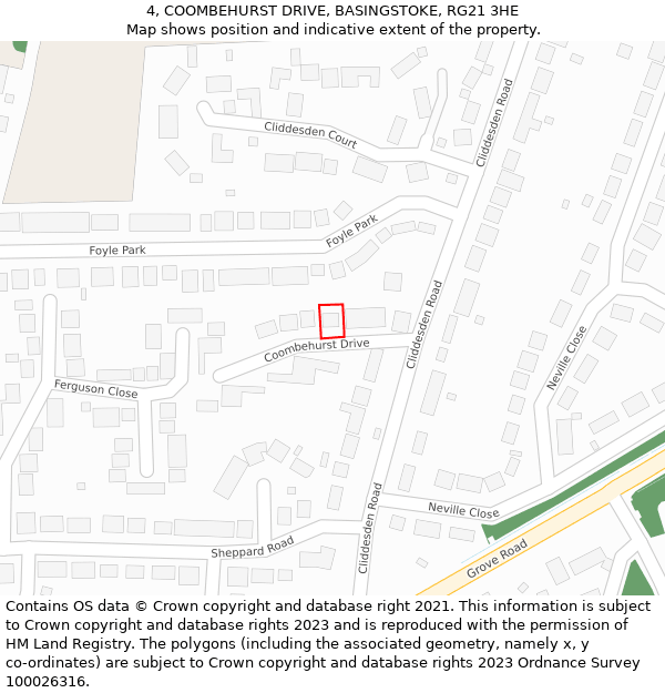 4, COOMBEHURST DRIVE, BASINGSTOKE, RG21 3HE: Location map and indicative extent of plot