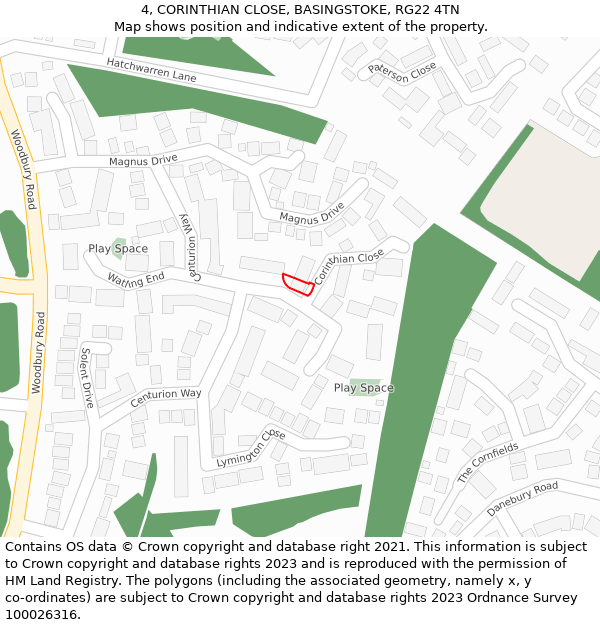 4, CORINTHIAN CLOSE, BASINGSTOKE, RG22 4TN: Location map and indicative extent of plot