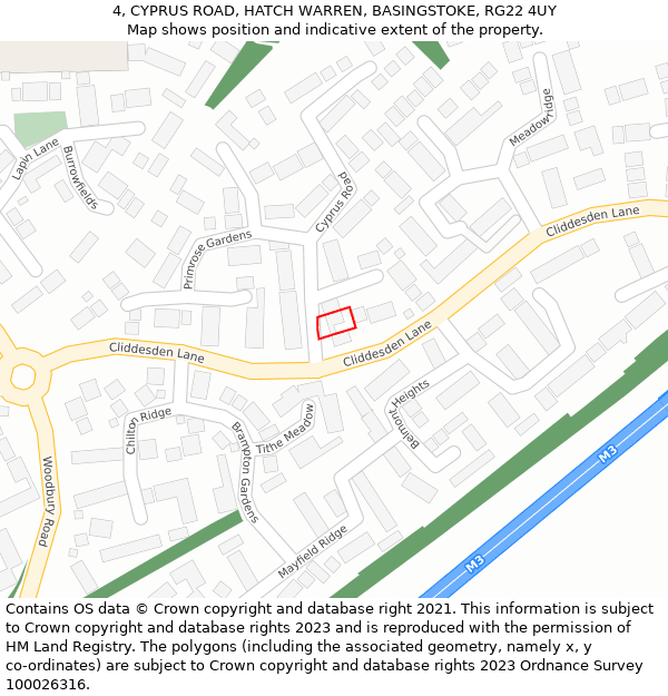 4, CYPRUS ROAD, HATCH WARREN, BASINGSTOKE, RG22 4UY: Location map and indicative extent of plot