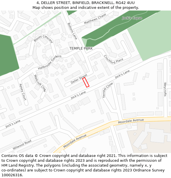 4, DELLER STREET, BINFIELD, BRACKNELL, RG42 4UU: Location map and indicative extent of plot