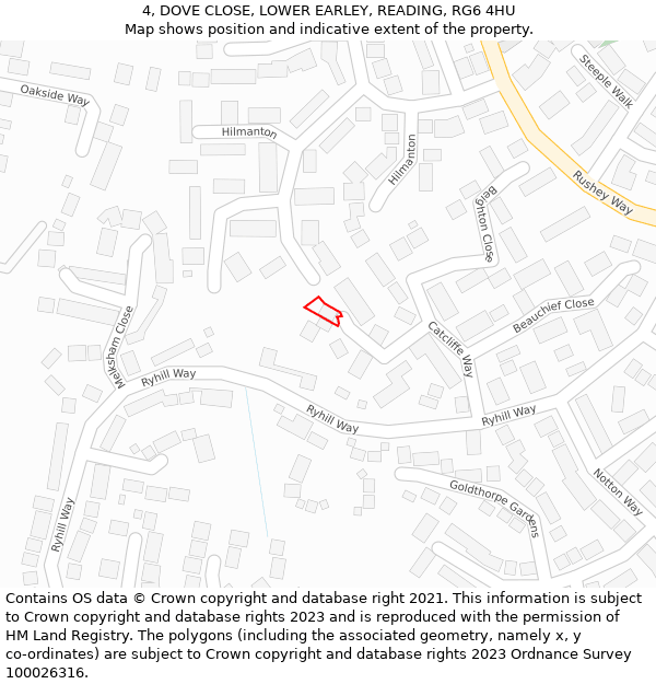 4, DOVE CLOSE, LOWER EARLEY, READING, RG6 4HU: Location map and indicative extent of plot