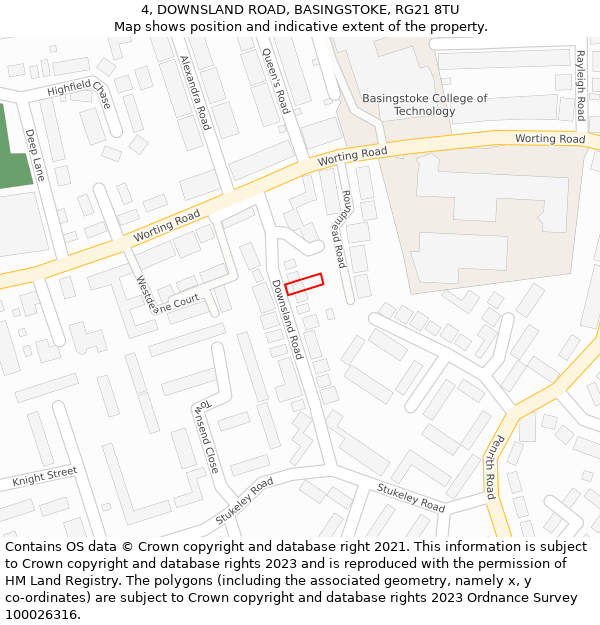 4, DOWNSLAND ROAD, BASINGSTOKE, RG21 8TU: Location map and indicative extent of plot