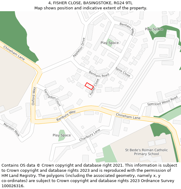 4, FISHER CLOSE, BASINGSTOKE, RG24 9TL: Location map and indicative extent of plot