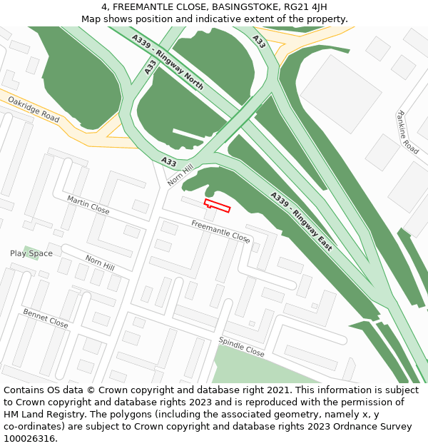 4, FREEMANTLE CLOSE, BASINGSTOKE, RG21 4JH: Location map and indicative extent of plot