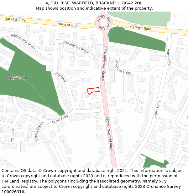 4, GILL RISE, WARFIELD, BRACKNELL, RG42 2QL: Location map and indicative extent of plot