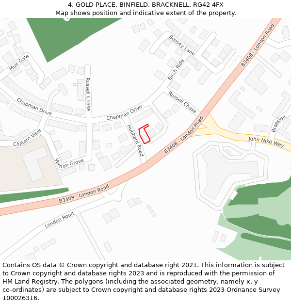 4, GOLD PLACE, BINFIELD, BRACKNELL, RG42 4FX: Location map and indicative extent of plot