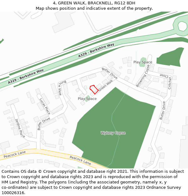 4, GREEN WALK, BRACKNELL, RG12 8DH: Location map and indicative extent of plot