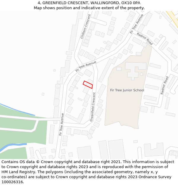 4, GREENFIELD CRESCENT, WALLINGFORD, OX10 0PA: Location map and indicative extent of plot