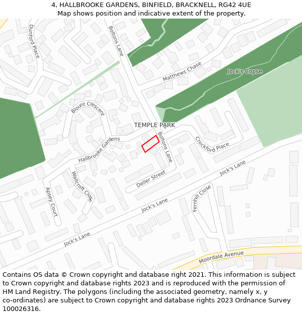 4, HALLBROOKE GARDENS, BINFIELD, BRACKNELL, RG42 4UE: Location map and indicative extent of plot