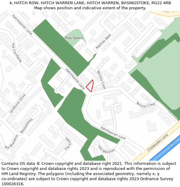 4, HATCH ROW, HATCH WARREN LANE, HATCH WARREN, BASINGSTOKE, RG22 4RB: Location map and indicative extent of plot