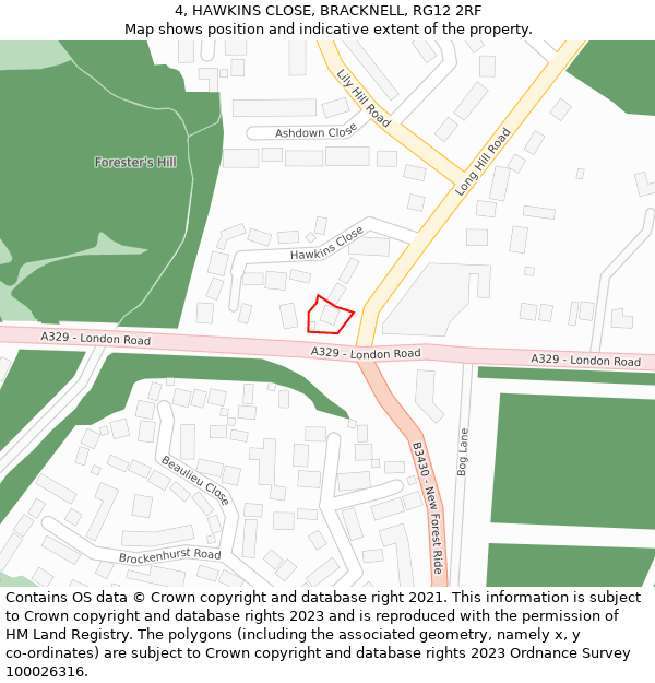 4, HAWKINS CLOSE, BRACKNELL, RG12 2RF: Location map and indicative extent of plot