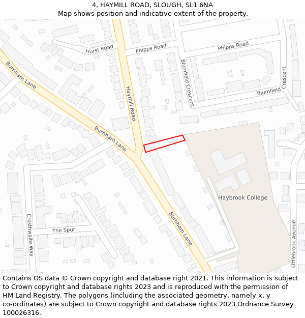 4, HAYMILL ROAD, SLOUGH, SL1 6NA: Location map and indicative extent of plot