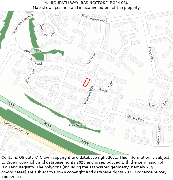 4, HIGHPATH WAY, BASINGSTOKE, RG24 9SU: Location map and indicative extent of plot