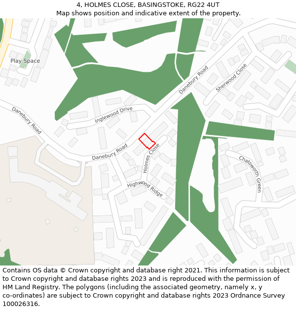 4, HOLMES CLOSE, BASINGSTOKE, RG22 4UT: Location map and indicative extent of plot