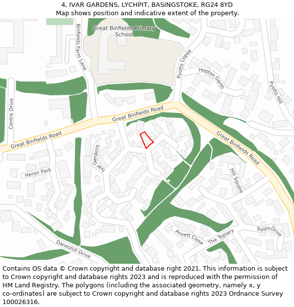 4, IVAR GARDENS, LYCHPIT, BASINGSTOKE, RG24 8YD: Location map and indicative extent of plot