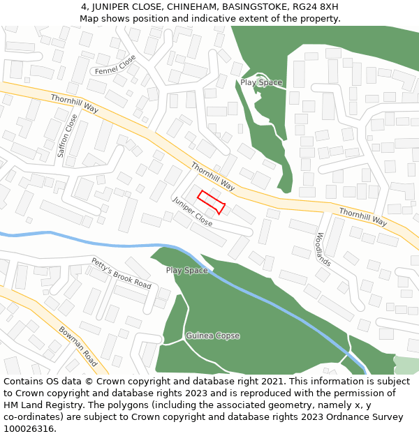 4, JUNIPER CLOSE, CHINEHAM, BASINGSTOKE, RG24 8XH: Location map and indicative extent of plot