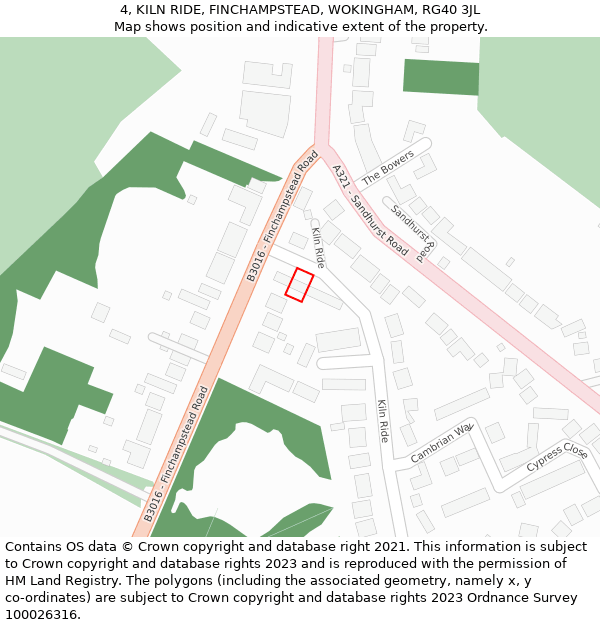 4, KILN RIDE, FINCHAMPSTEAD, WOKINGHAM, RG40 3JL: Location map and indicative extent of plot