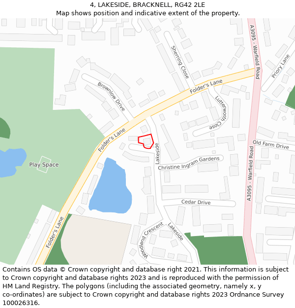 4, LAKESIDE, BRACKNELL, RG42 2LE: Location map and indicative extent of plot