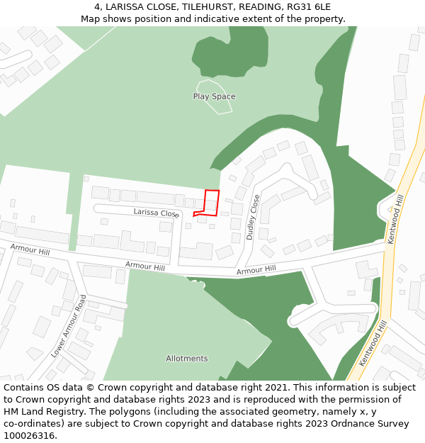 4, LARISSA CLOSE, TILEHURST, READING, RG31 6LE: Location map and indicative extent of plot
