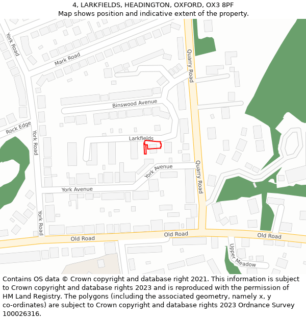 4, LARKFIELDS, HEADINGTON, OXFORD, OX3 8PF: Location map and indicative extent of plot